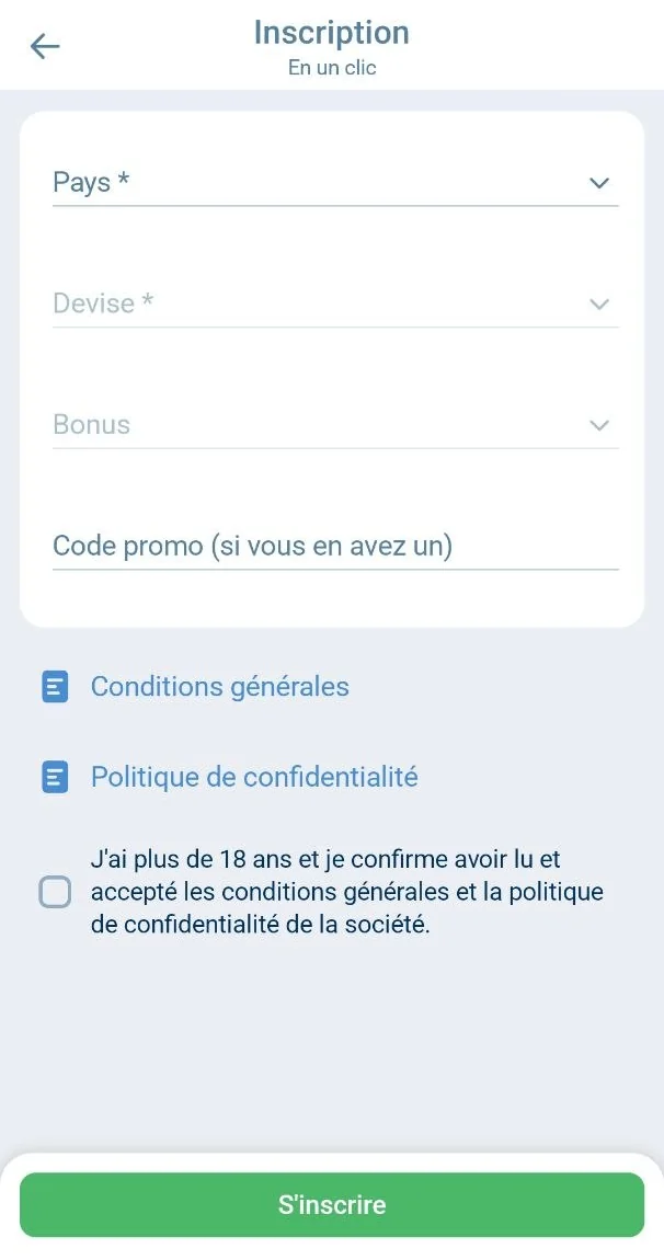 Inscription 1xBet en un clic : pays, devise, bonus et code promo
