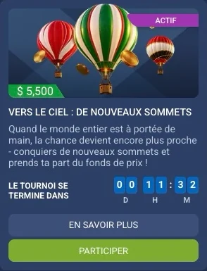 Tournoi casino 1xBet « Vers le ciel : de nouveaux sommets » : cagnotte de 5 500 $ et compte à rebours