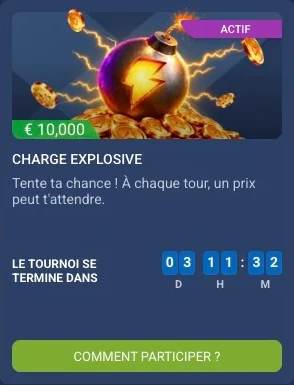 Tournoi casino 1xBet « Charge explosive » : cagnotte de 10 000 € et compte à rebours